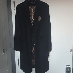 Lauren Ralph Lauren Navy Wool Coat with Gold Crest